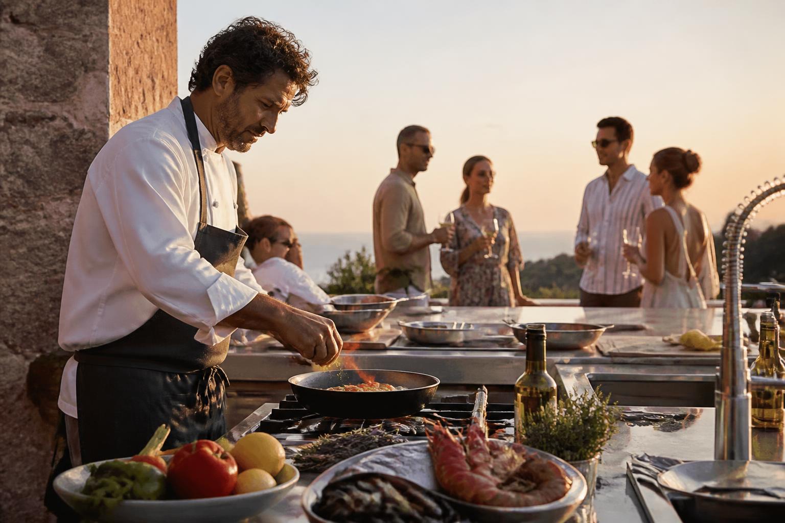 Private chef live cooking on the villa terrace