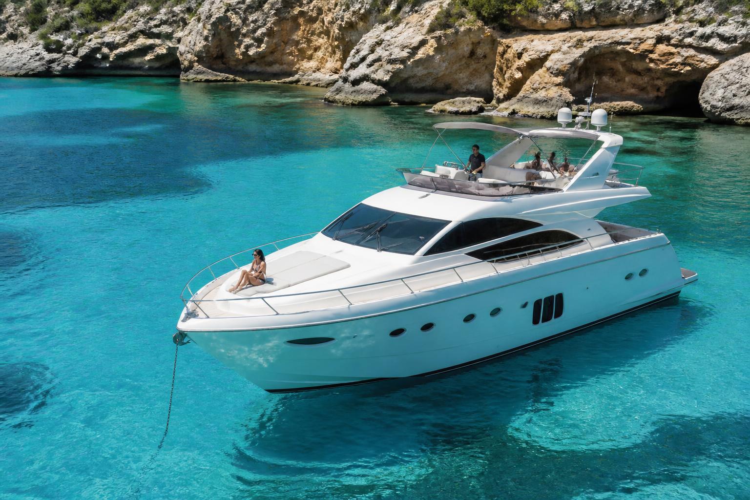Yacht anchored in a turquoise Mallorcan cove