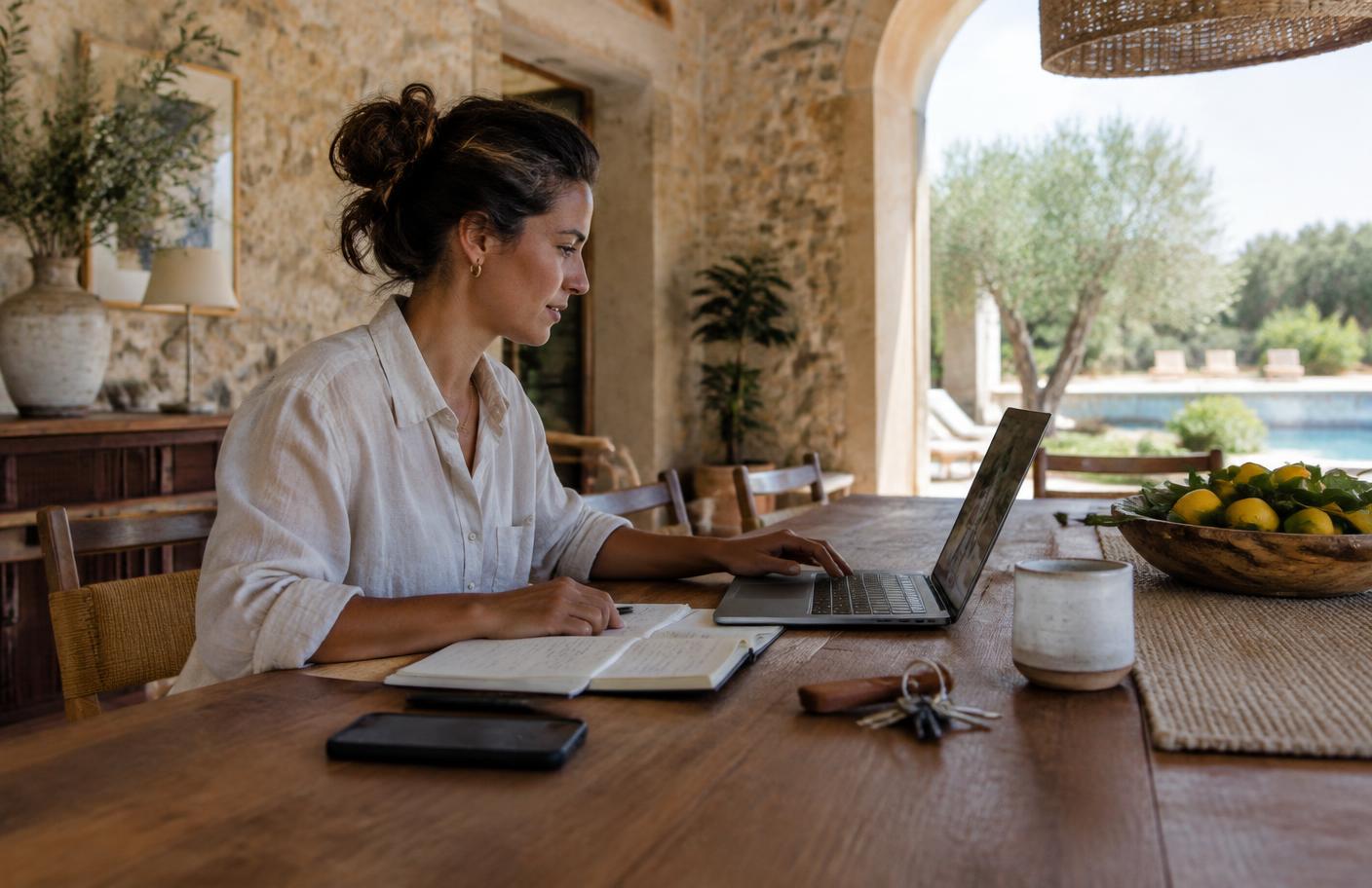 Property manager organising guest registration for a holiday property in Mallorca